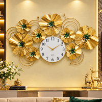 Ceas de Perete Decorativ Floral Luxury, Auriu cu Accente Verzi – 90 × 50 cm - imagine principala