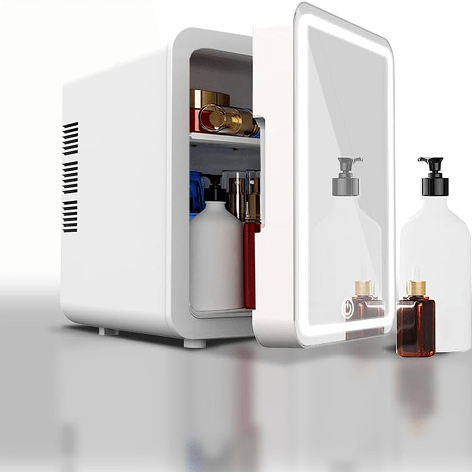 Mini Frigider pentru Cosmetice, functie de Racire si Incalzire, capacitate 4 litri, cu Oglinda si Iluminare LED, 12 V si 220 V