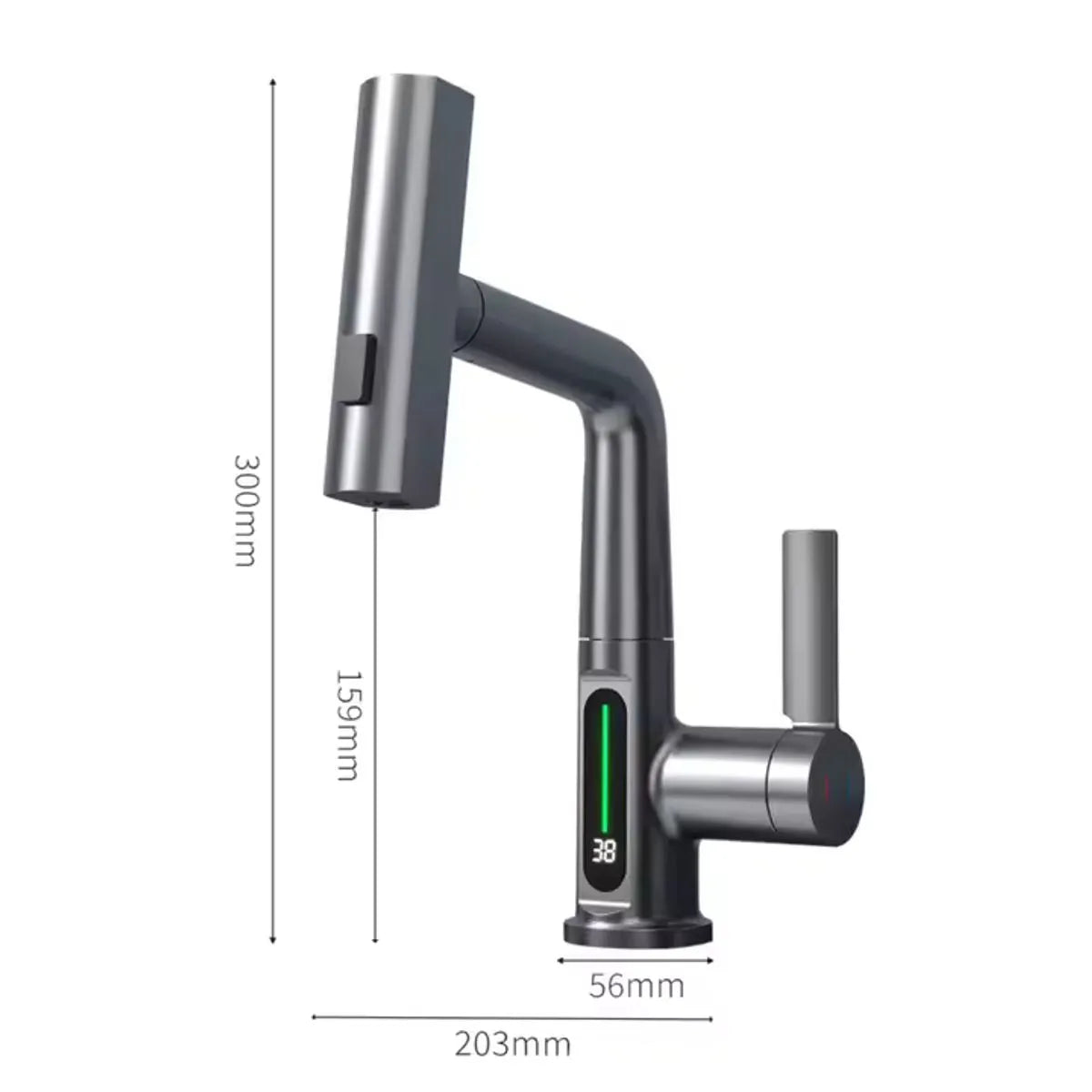 Baterie baie/bucatarie cu display temperatura, curgere tip cascada, jet sau spray, dus extractibil