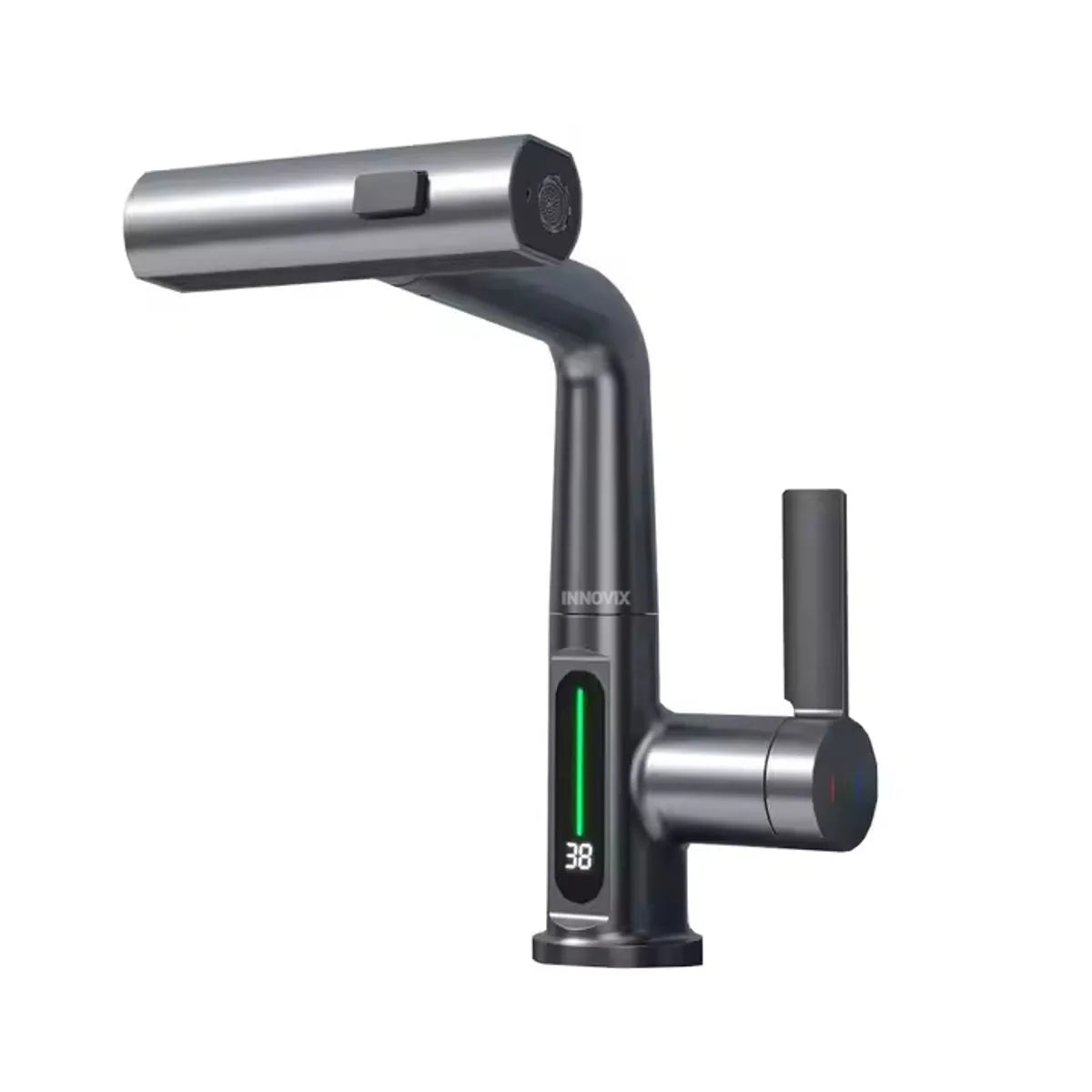 Baterie baie/bucatarie cu display temperatura, curgere tip cascada, jet sau spray, dus extractibil