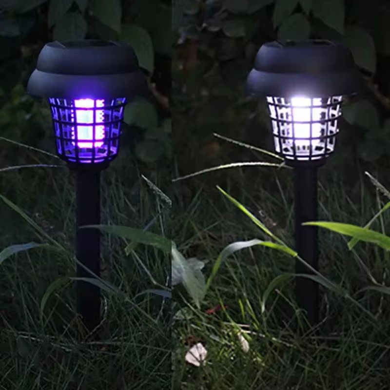 Set 2 Lampi solare LED si capcana pentru insecte, senzor de lumina, grila de siguranta, buton Off/On1/On2, 600 mAh