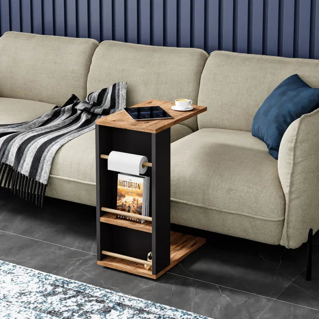 Masuta laterala cu 2 rafturi, 44 x 30 x 57 cm, design compact, stil modern scandinav