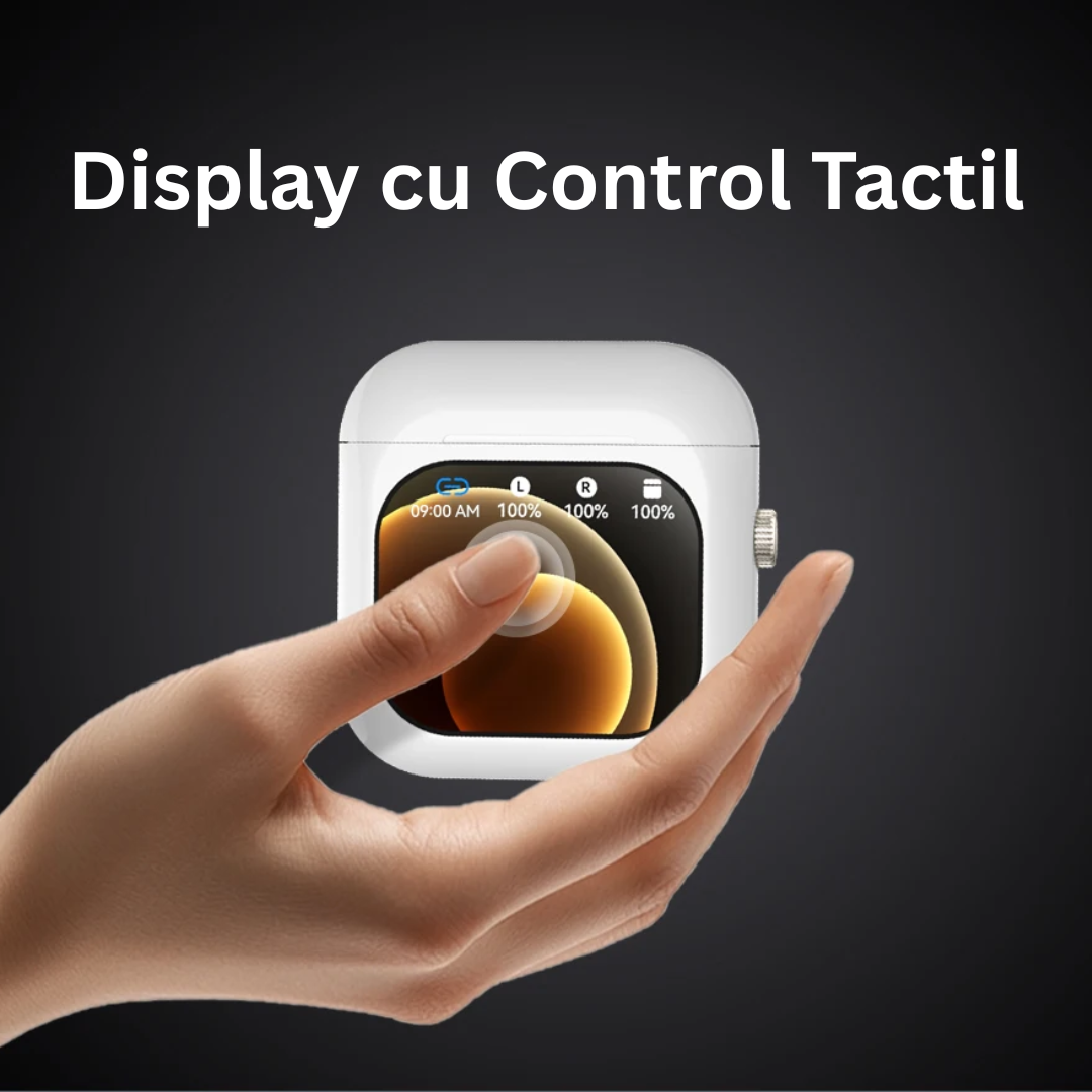 Casti Wireless Bluetooth cu Control Touch si Ecran LCD 2.01 inch, ANC, 512MB Stocare