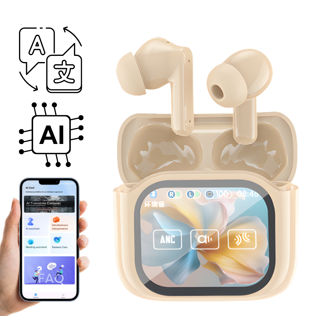 Casti Wireless cu Translator AI, Control APP, Bluetooth si Ecran Digital cu Control Tactil
