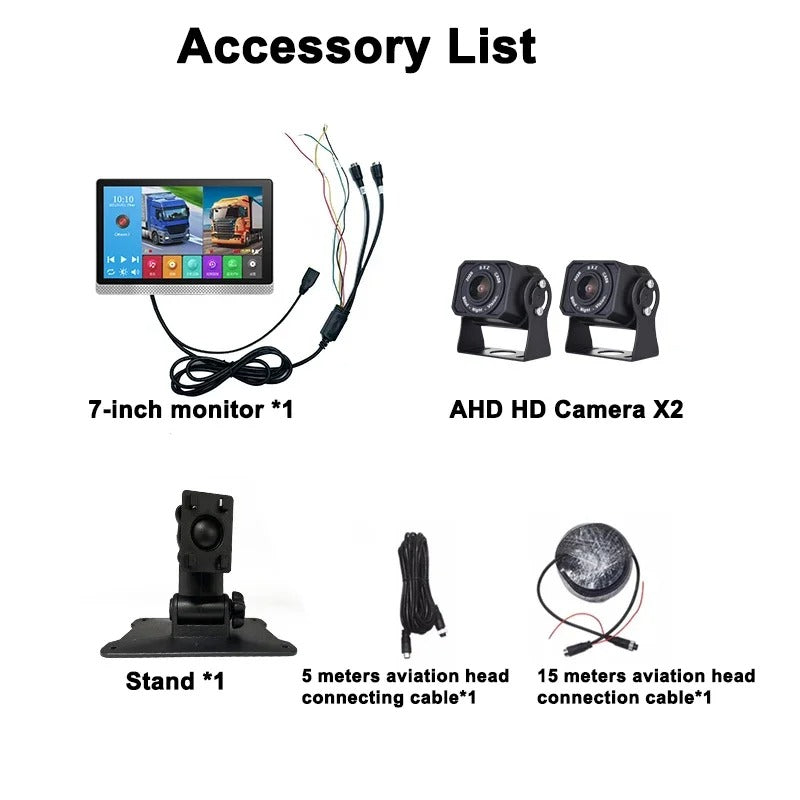 Kit monitorizare camioane, ecran AHD 7 inch cu ecran tactil, 2 camere cu vedere nocturnă