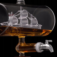Set Decantor Whisky sub forma de corabie cu suport de lemn si 4 pahare, 1100ml - imagine 4