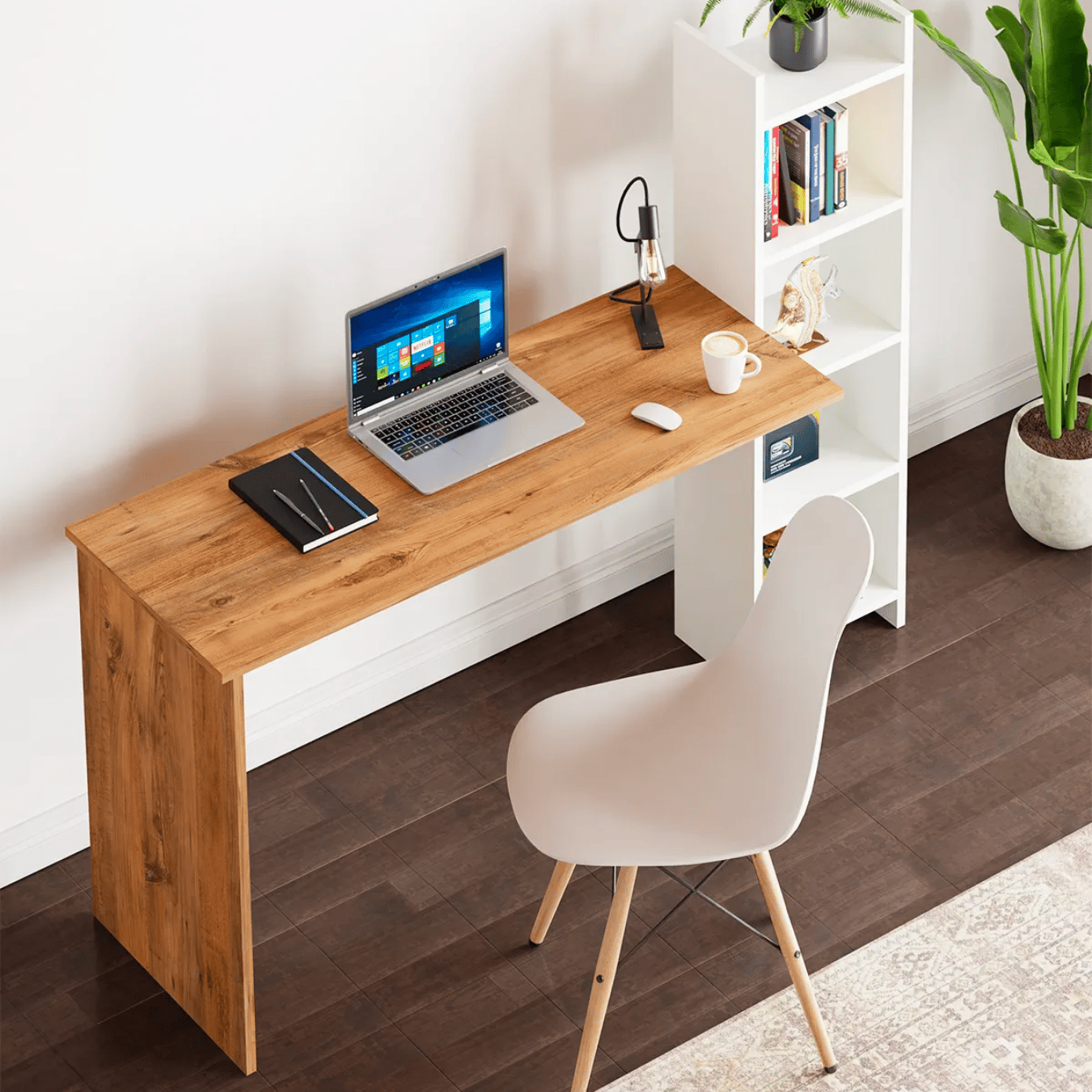 Masa birou cu biblioteca laterala si 5 rafturi, 120 cm