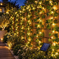 Instalatie solara LED tip iedara cu frunze artificiale lumina calda 7m 50 LED-uri sau 12m 100 LED-uri - detaliu produs