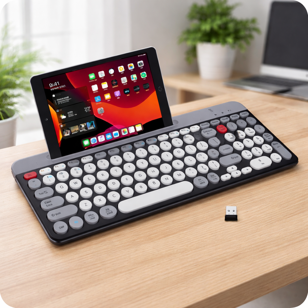 Tastatura wireless Bluetooth QK8066 cu suport integrat pentru telefon saui tableta