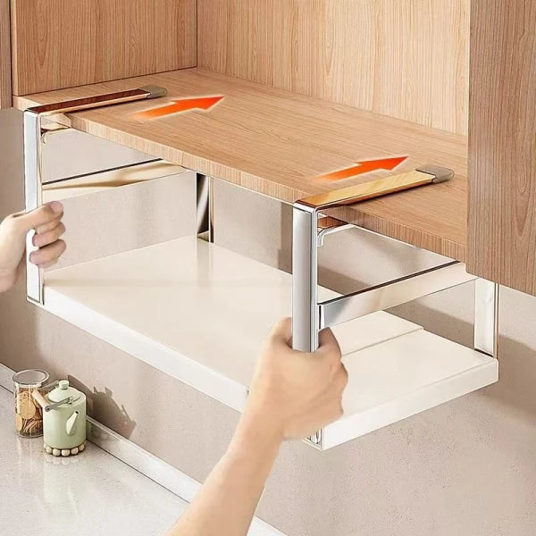 Raft suspendat pentru condimente – extensibil si rezistent, 45.5-62.5 x 22 x 16.5 cm, alb cu argintiu