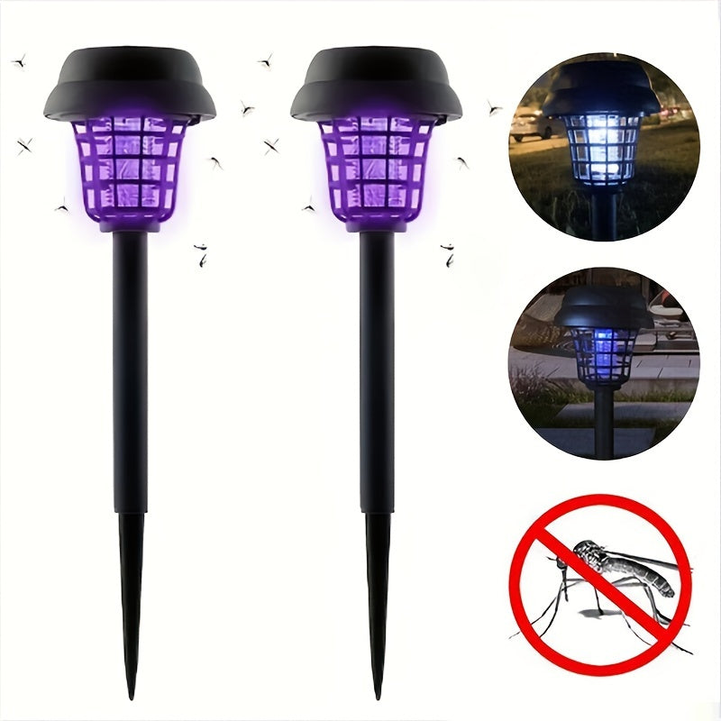 Set 2 Lampi solare LED si capcana pentru insecte, senzor de lumina, grila de siguranta, buton Off/On1/On2, 600 mAh