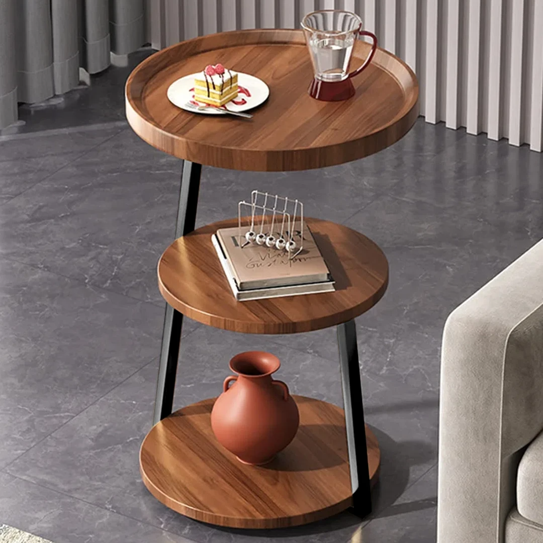 Masuta de cafea pentru living cu 3 polite rotunde, MDF, 62cm, negru/wenge.