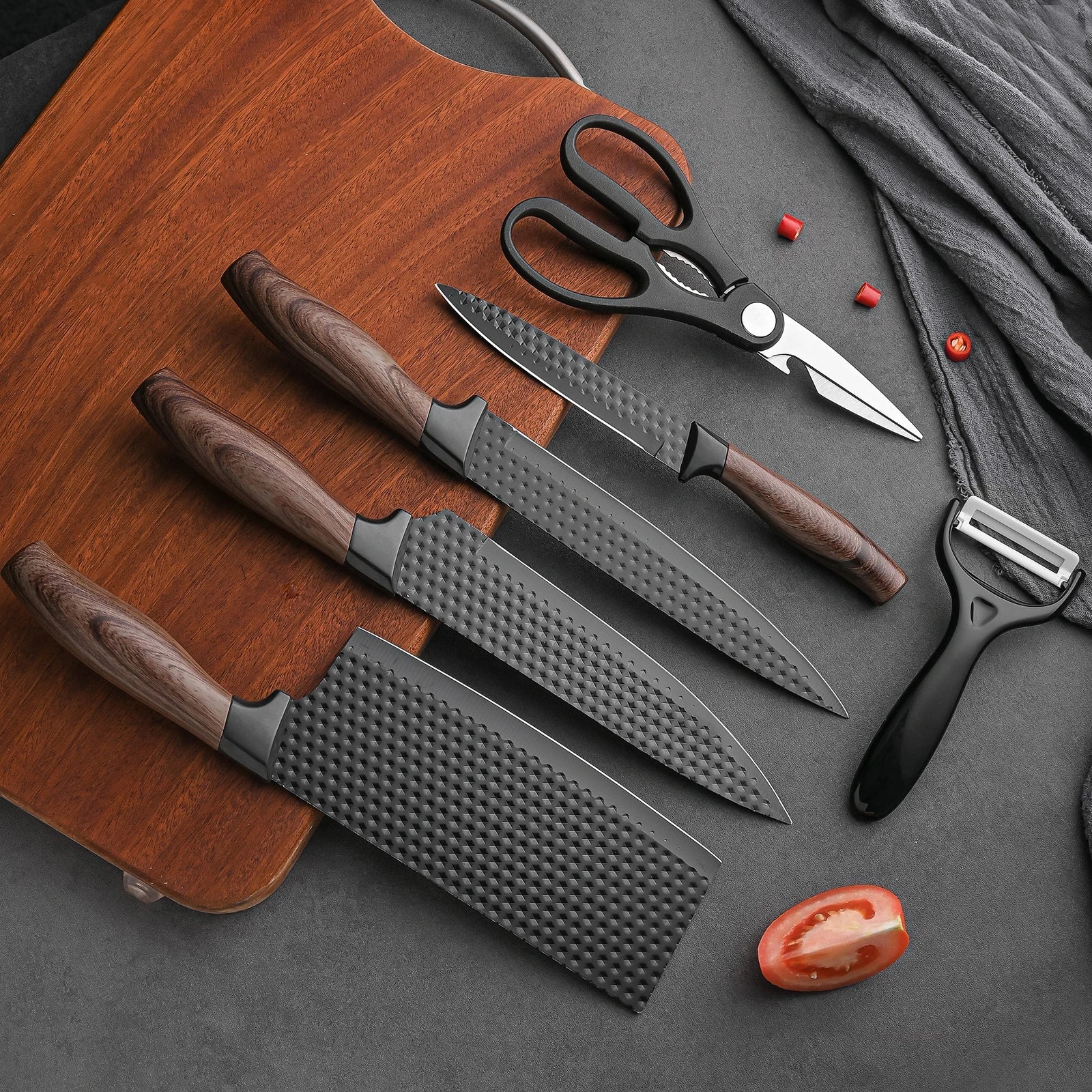 Set Cutite Bucatarie Inox 6 Piese 4 Cutite Otel Inoxidabil Foarfeca Ceramica - detaliu produs