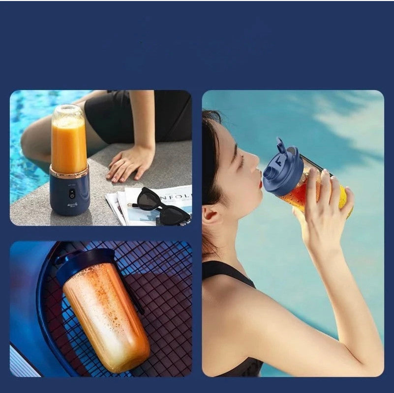 Mini Blender Portabil Electric, Cu Acumulator, 2 Recipiente, 6 Lame 3D, 300 ml, 40W, Capac Inclus, Albastru