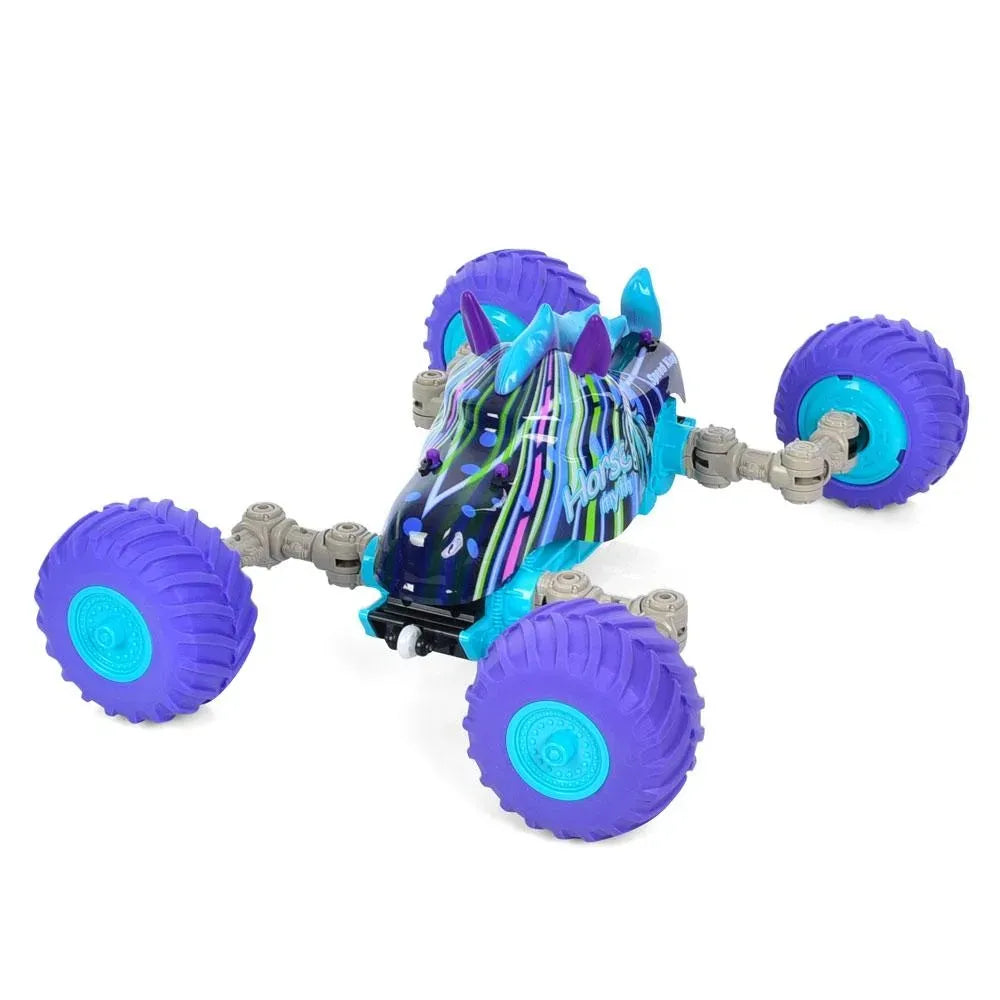 Masinuta pentru copii cu telecomanda, model Unicorn, transformabil, cu lumini LED