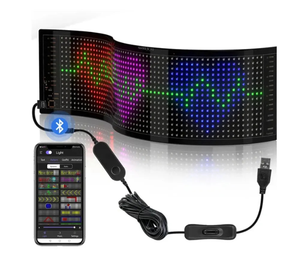 Panou LED auto afisaj cu led flexibil RGB programabil prin bluetooth 16x64 cm