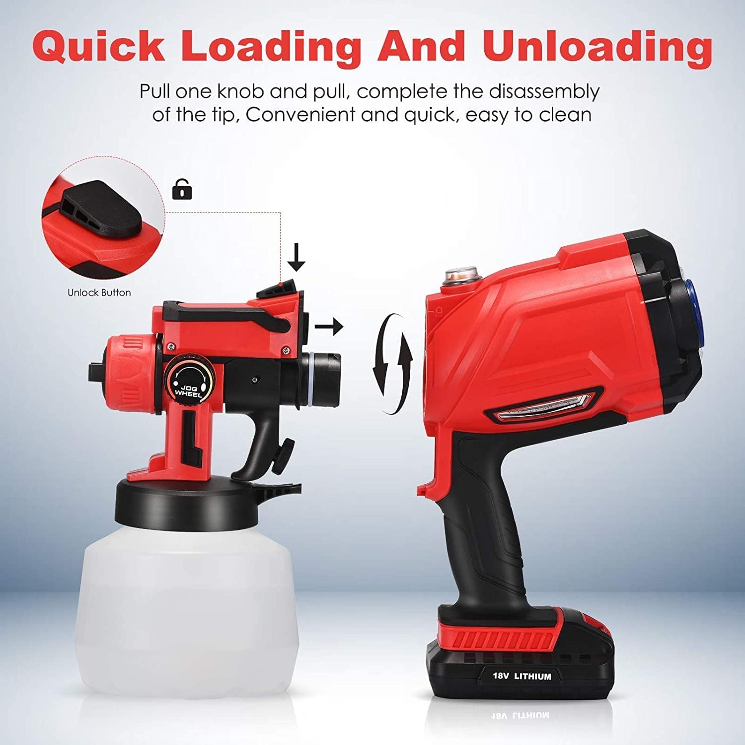 Pistol Electric de vopsea cu 2 acumulatori de 48v, 1000ml - 3 moduri de pulverizare, ideal pentru tavane, pereti si garduri, albastru