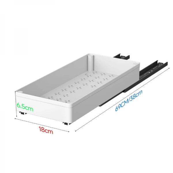 Set 3 sertare cu glisiere autoadezive soft-close, extragere totala, sina cu extensie, 3 dimensiuni, alb
