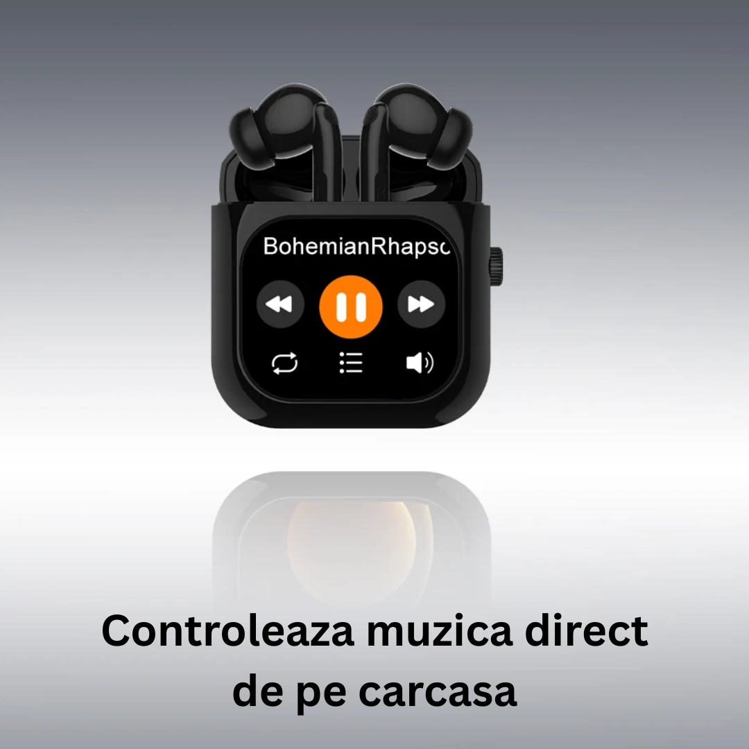 Casti Wireless Bluetooth cu Control Touch si Ecran LCD 2.01 inch, ANC, 512MB Stocare