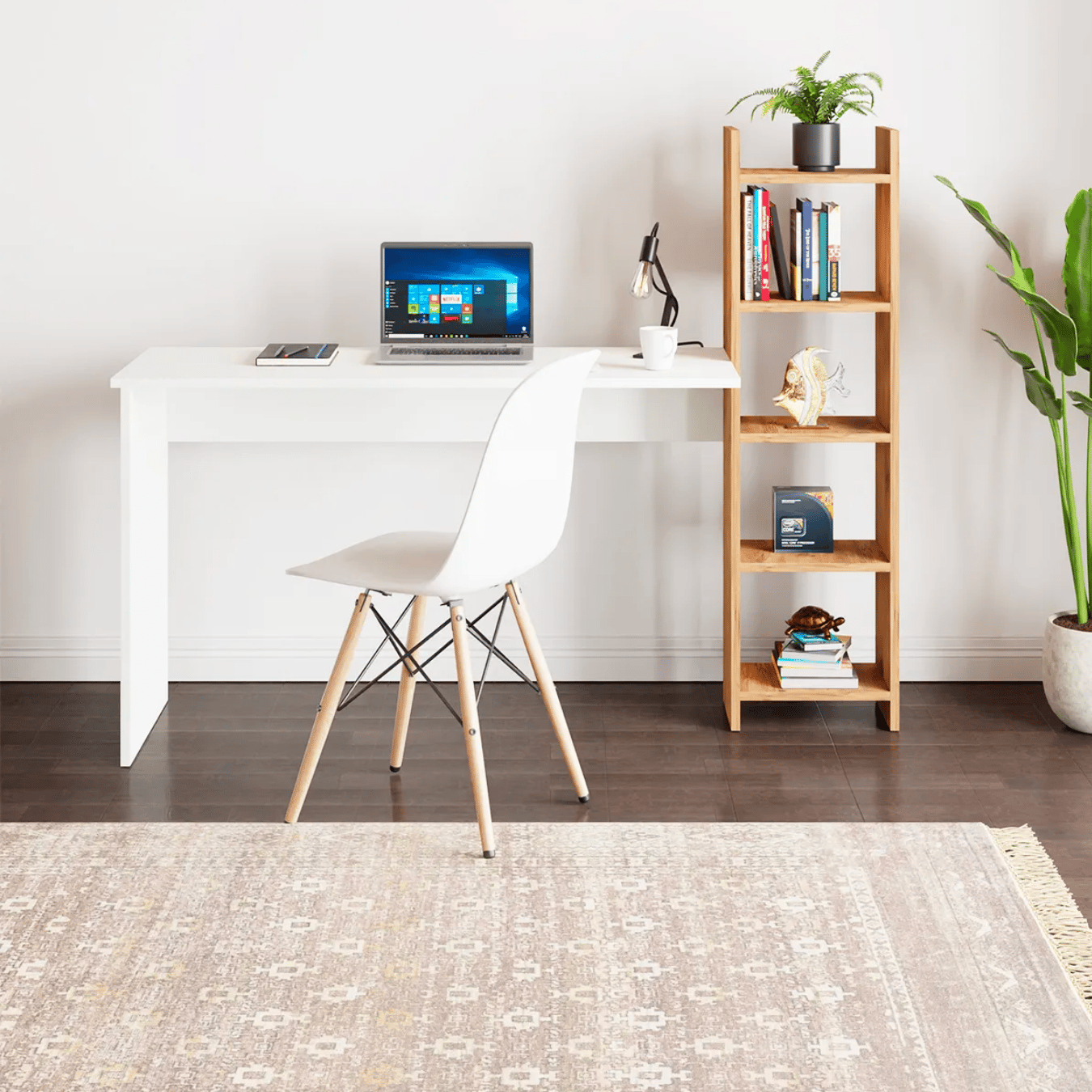 Masa birou cu biblioteca laterala si 5 rafturi, 120 cm