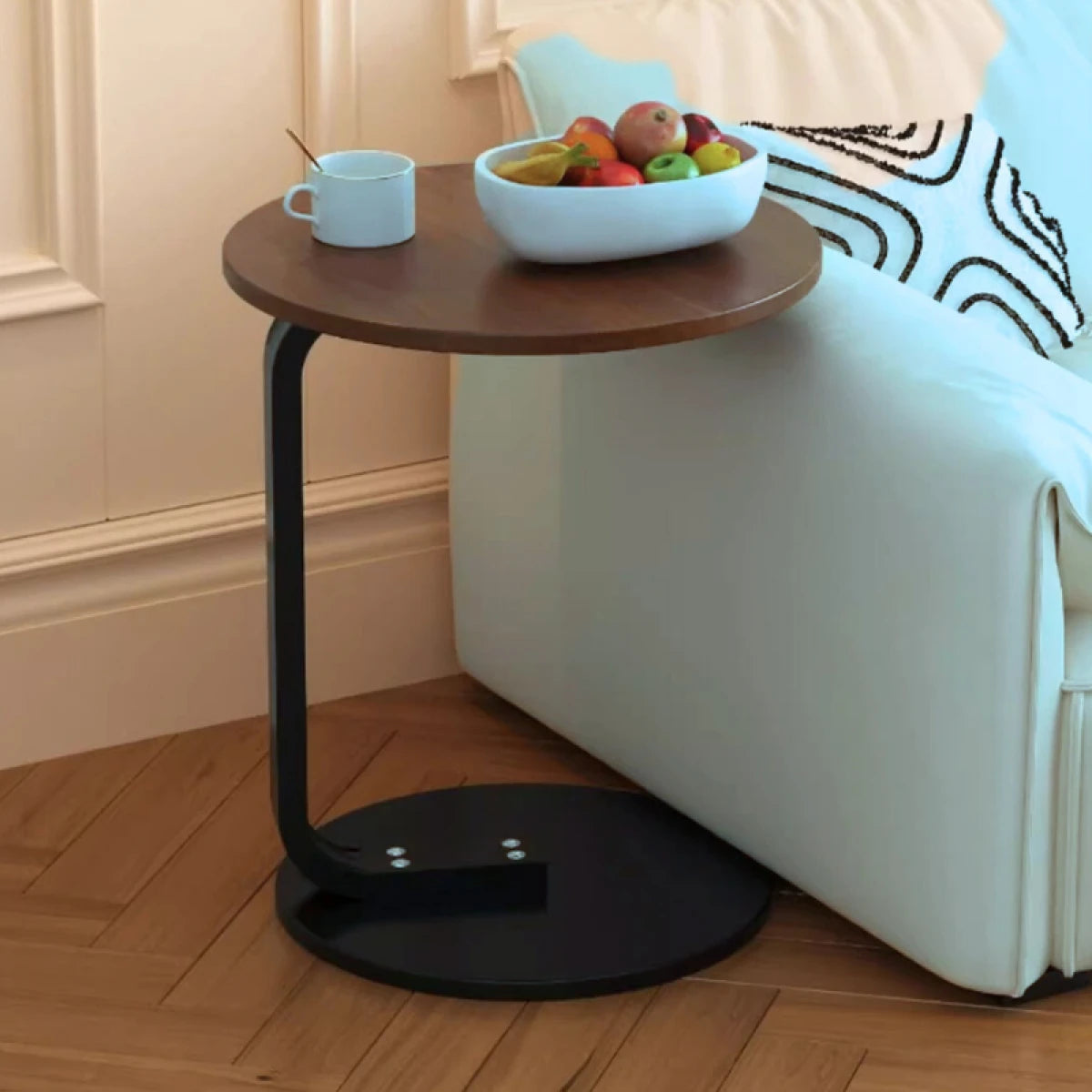 Masuta rotunda pentru cafea, MDF cu metal, 50 x 60 cm, maro cu negru