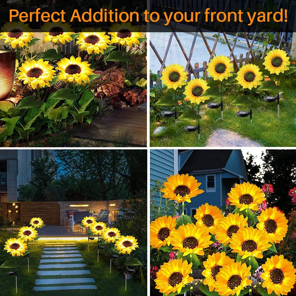 Set 2 Lampi solare LED de tip floarea soarelui pentru exterior, gradina, curte, gazon,