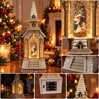 Decorațiune de Crăciun Premium cu Scenă Sfântă, Muzică Festivă și Sclipici în Mișcare – 33 × 12 cm - detaliu produs