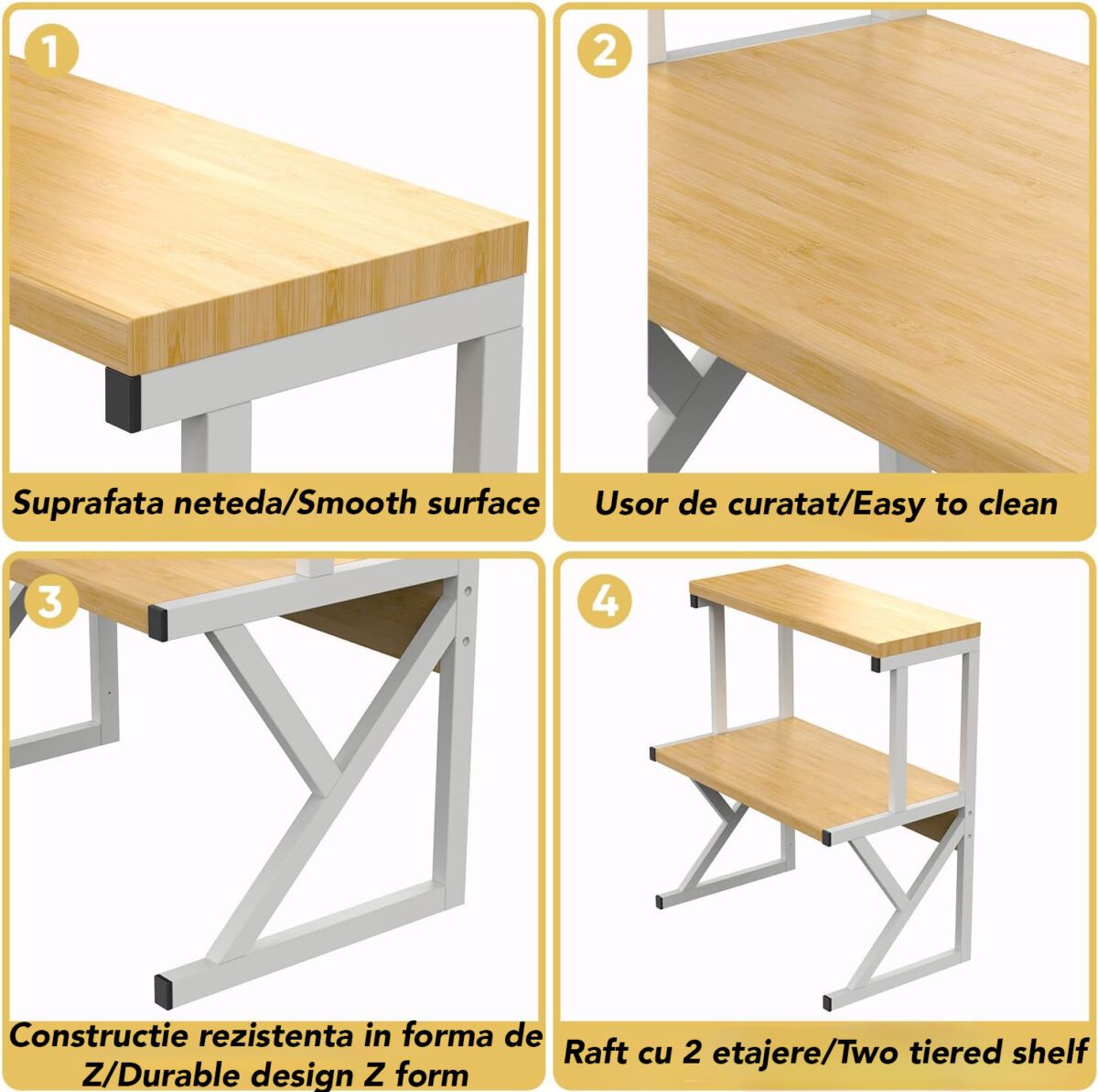 Raft Universal Bucatarie 2 Nivele Lemn si Metal – Suport pentru Cuptorul cu Microunde 68.5x54x37cm