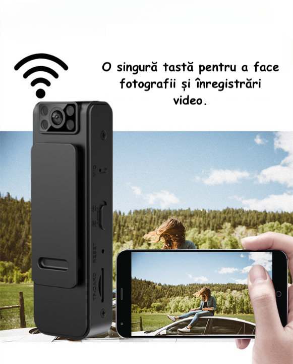 Camera video portabila 1080P,Wireless, Inregistrare Audio-Video, Night Vision, rotire 90°, negru