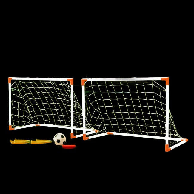 Set de joaca, 2 porti de fotbal cu pompa de umflat si minge de fotbal 92 x 61 x 48 cm