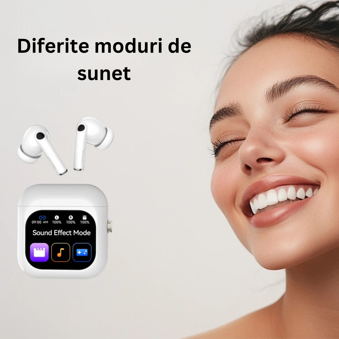 Casti Wireless Bluetooth cu Control Touch si Ecran LCD 2.01 inch, ANC, 512MB Stocare