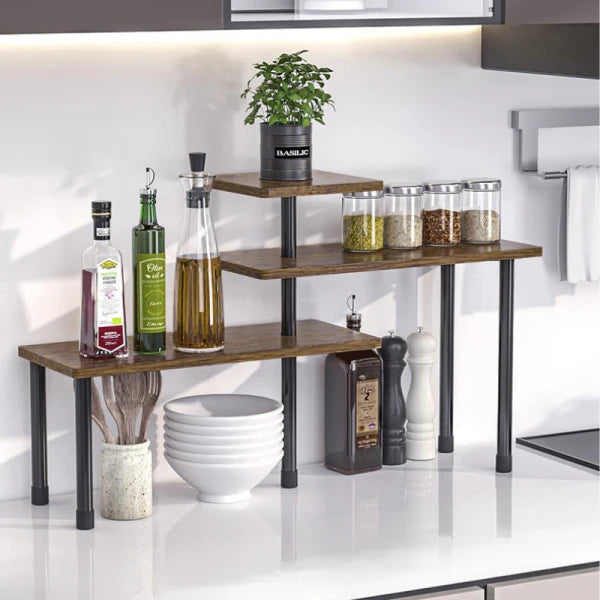Etajera cu 3 polite din MDF, 5 picioare din metal, rotativ 180°, 66 x 17.5 x 38 cm