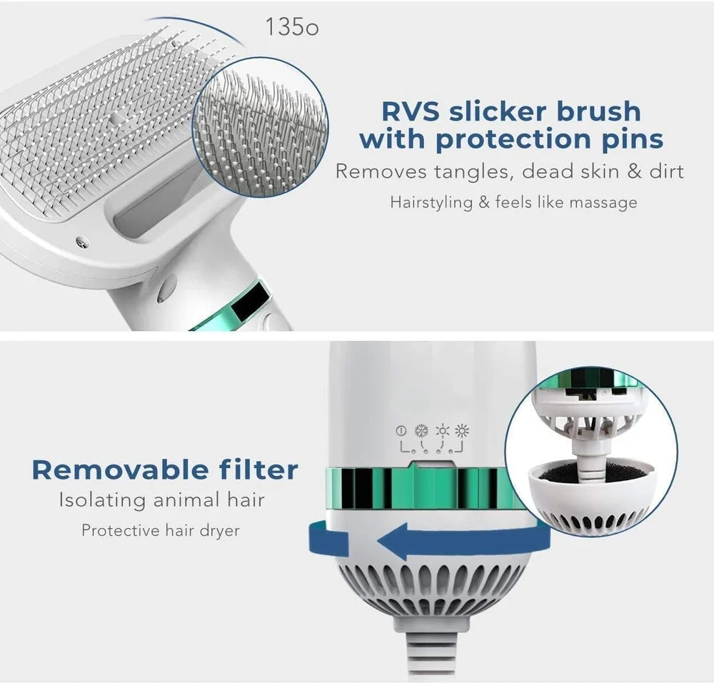 Uscator si perie pentru animale 2 in 1 pentru caini si pisici talie mica si medie