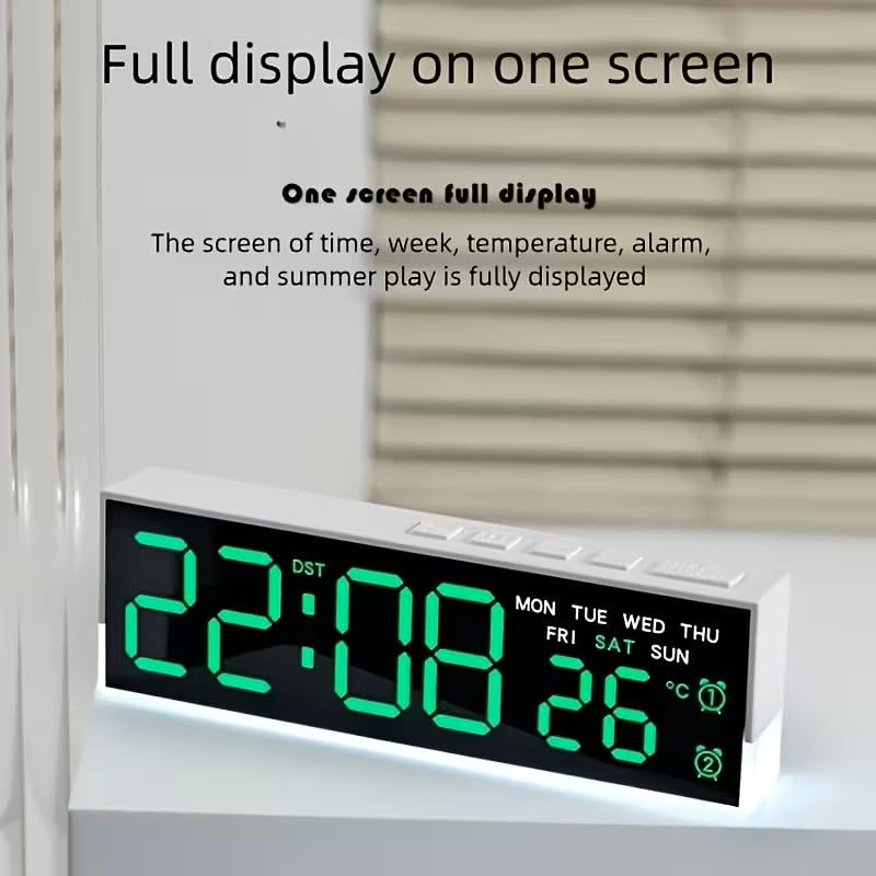 Ceas digital LED Full Screen Display cu alarma duala, temperatura, data si lumina ambientala – design ultra-slim