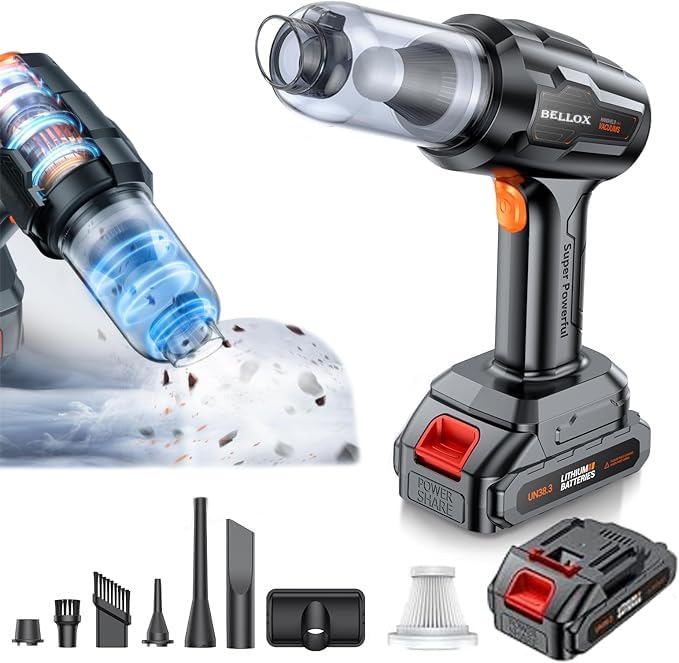 Aspirator si Suflanta de Aer Portabila 4-in-1 pentru masina, casa, birou si animale de companie, cu baterie detasabila si