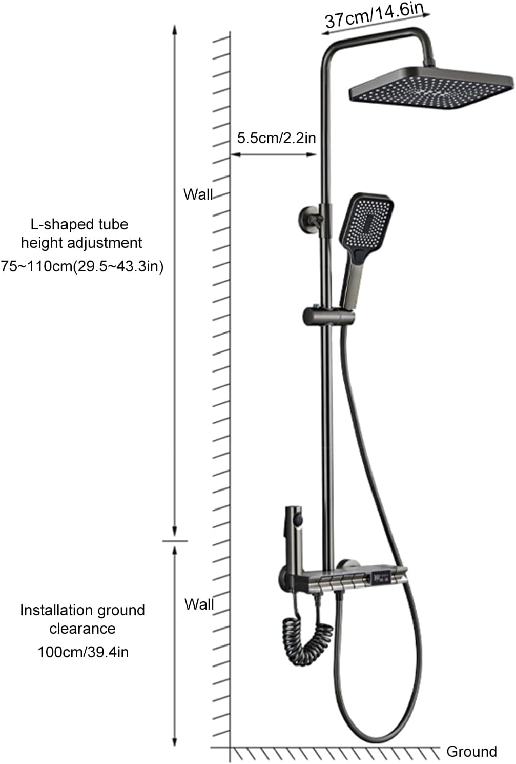Sistem coloana de dus multifunctional cu afișaj digital, efect de ploaie, taste piano