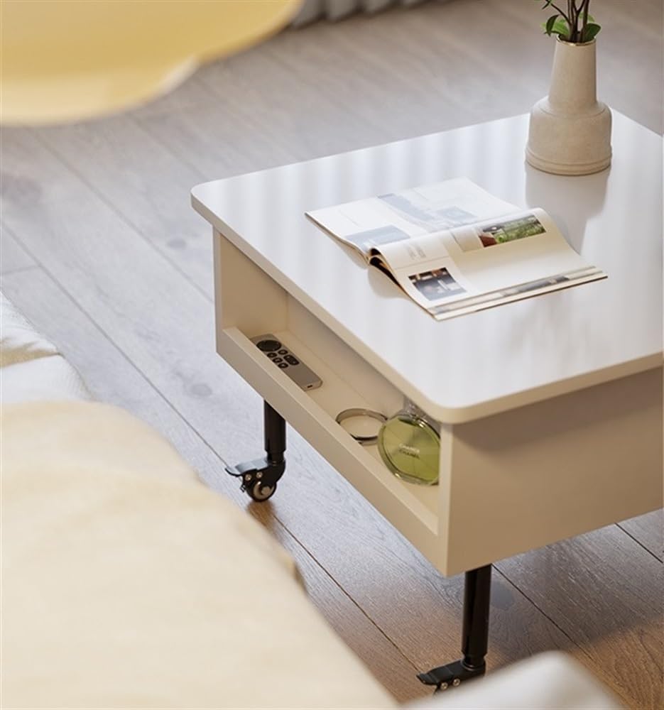 Masuta de cafea cu blat rabatabil, spatiu de depozitare si roti pivotante, 55x55x48cm