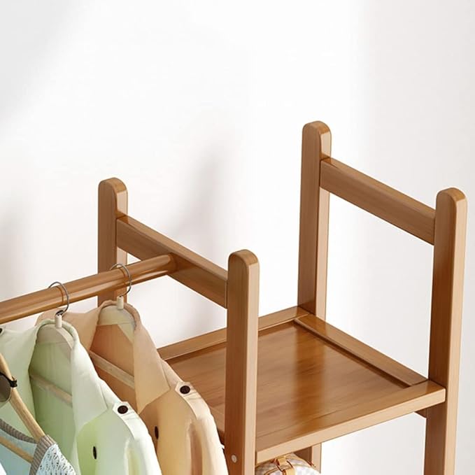 Cuier din bambus cu bară pentru haine și polițe de depozitare – design modern, 170x80x37 cm