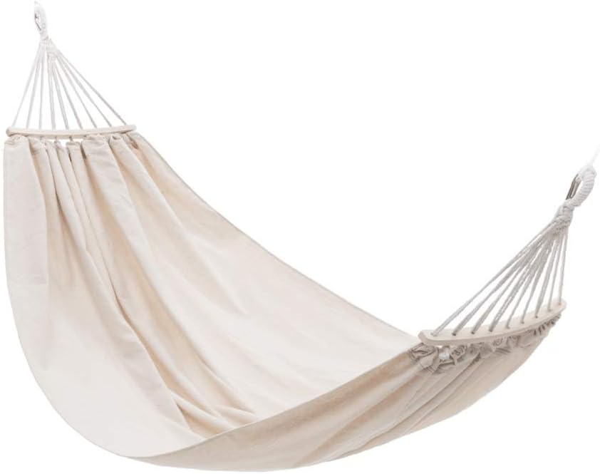 Hamac crem 200x150 cm pentru 1 persoana – cu carlige, franghii si sac de transport