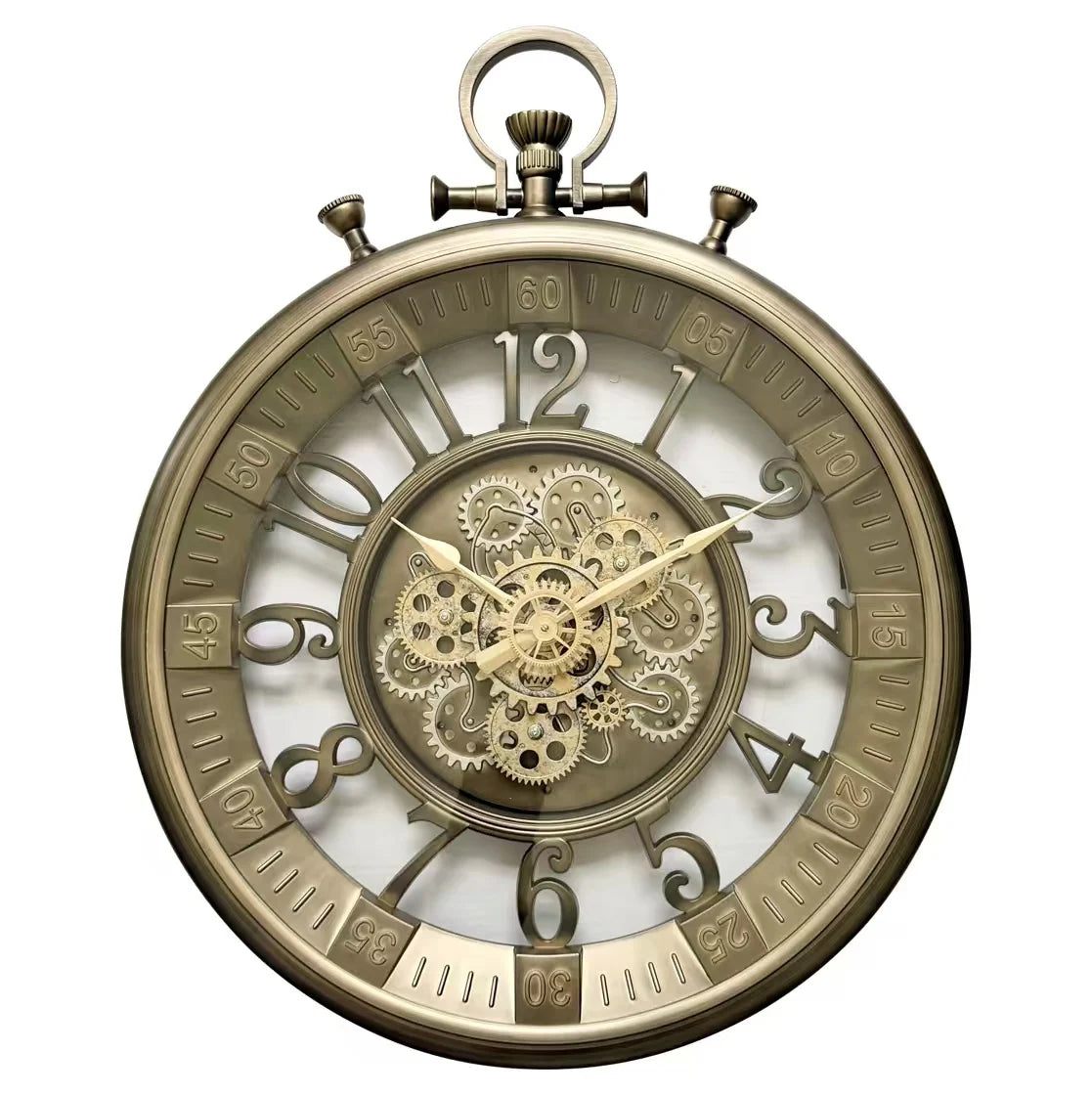 Ceas de Perete Premium Industrial Tervalion cu Mecanism Rotativ Vizibil, Design Vintage – Diametru 60 cm - detaliu produs