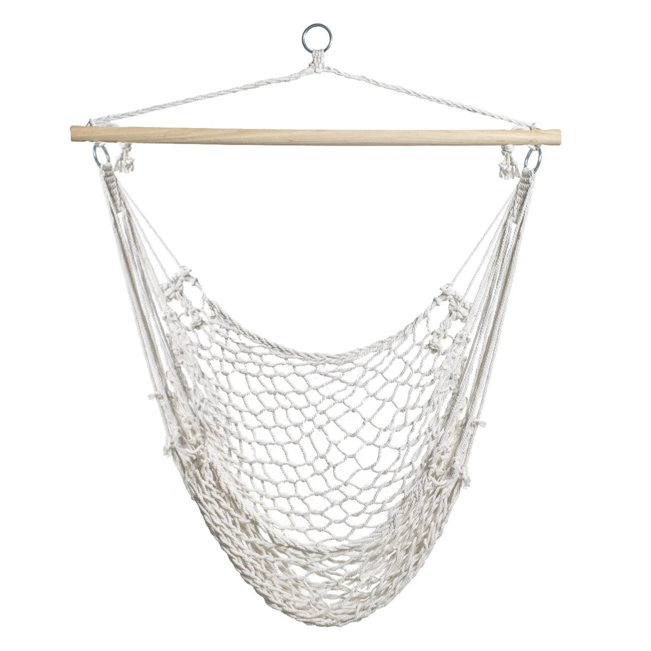 Scaun hamac de exterior suspendat cu bară de lemn, capacitate 110 kg, pentru interior sau exterior