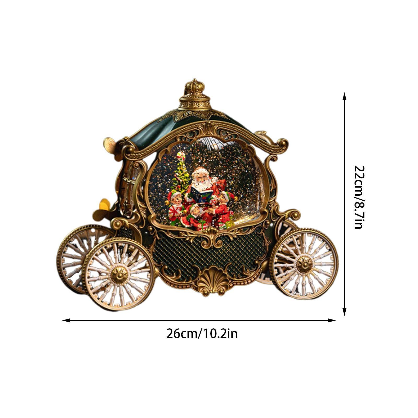 Felinar LED Luminos Premium "Caleasca Lui Mos Craciun", cu 8 Melodii si Invarte Zapada,USB,Baterii