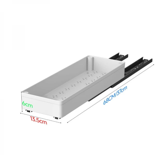 Set 3 sertare cu glisiere autoadezive soft-close, extragere totala, sina cu extensie, 3 dimensiuni, alb