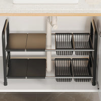 Raft metalic pentru depozitare sub chiuveta, extensibil 55-85 cm, 4 cosuri, 85 (L) x 25 (l) x (H) cm, negru - imagine 8