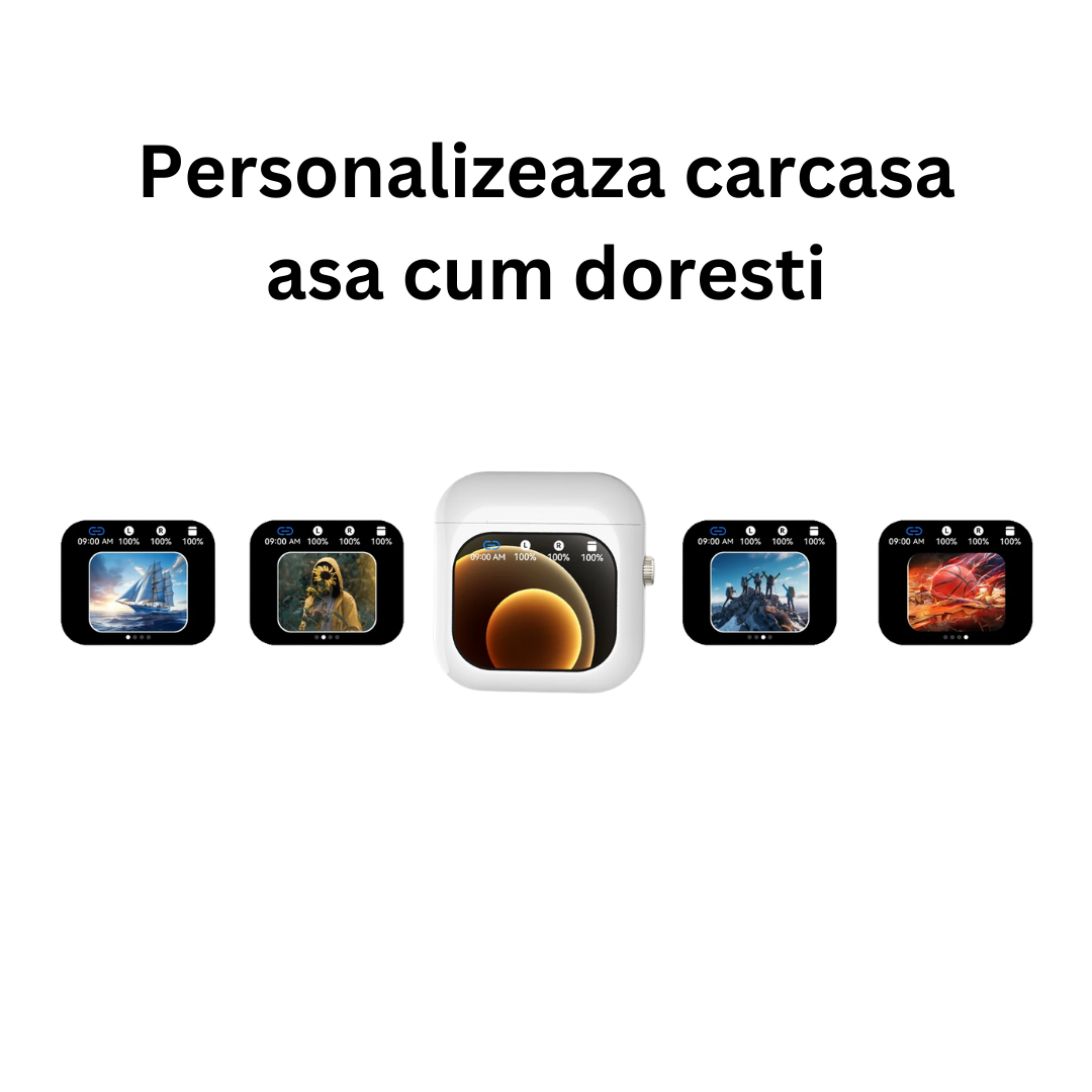 Casti Wireless Bluetooth cu Control Touch si Ecran LCD 2.01 inch, ANC, 512MB Stocare