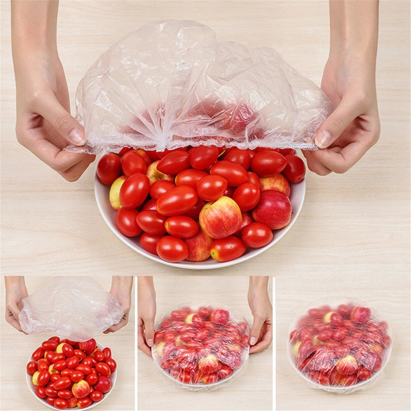 Set 100 huse alimentare de unică folosință cu bandă elastică, 22-38 cm, transparente