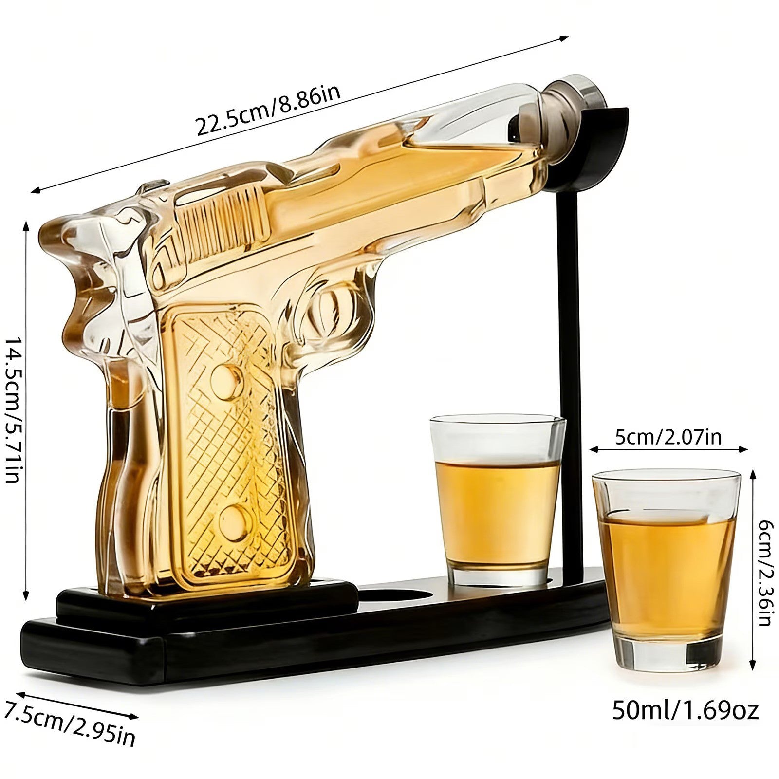 Set Decantor Bauturi Forma Pistol si Gloante 220ml/50ml Sticla Lemn - detaliu produs
