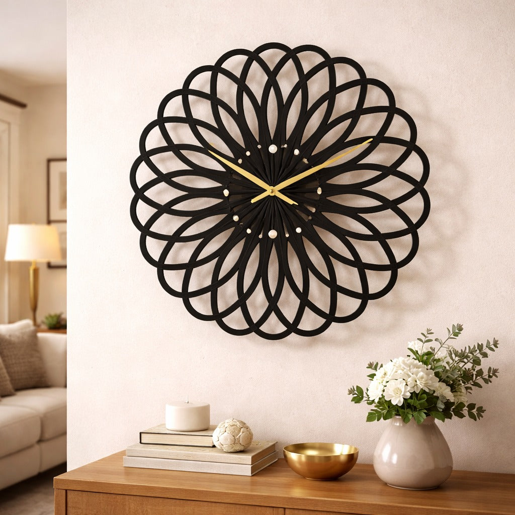 Ceas de perete 30 cm design geometric 3D modern silentios culoare neagra