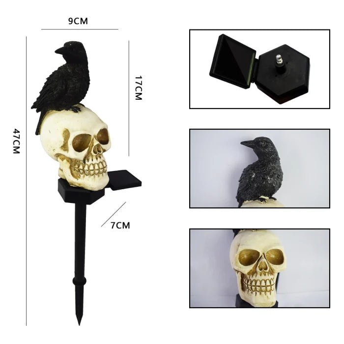 Set 2 Lampi Solare Halloween cu Craniu si Cioara Decoratiuni Gradina Curte - detaliu produs