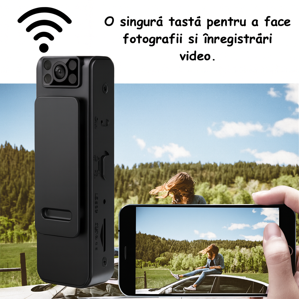 Camera video portabila 1080P,Wireless, Inregistrare Audio-Video, Night Vision, rotire 90°, negru